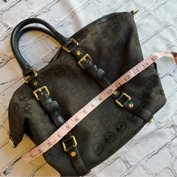 Michael Kors BEDFORD Small Satchel MK Monogram Jacquard Black Y2k Tote Logo - Picture 7 of 16